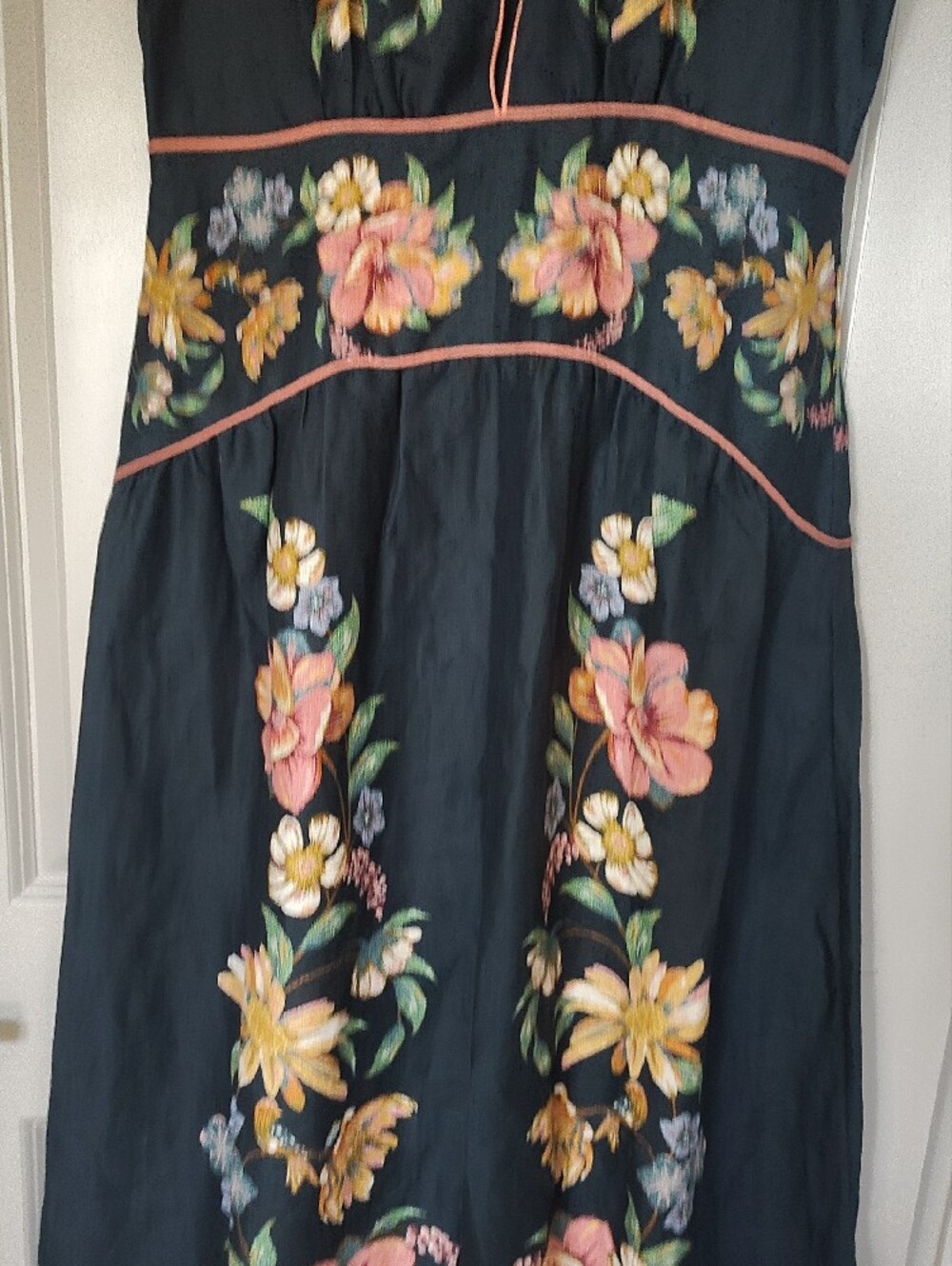 FARM Rio Navy Floral Embroidered Midi Dress with Pink Piping - Picture 7 of 9